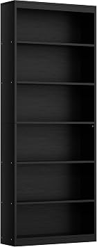 Shintenchi 6-Tier Bookshelf, Tall Bookcase & Display Storage Shelves, Black