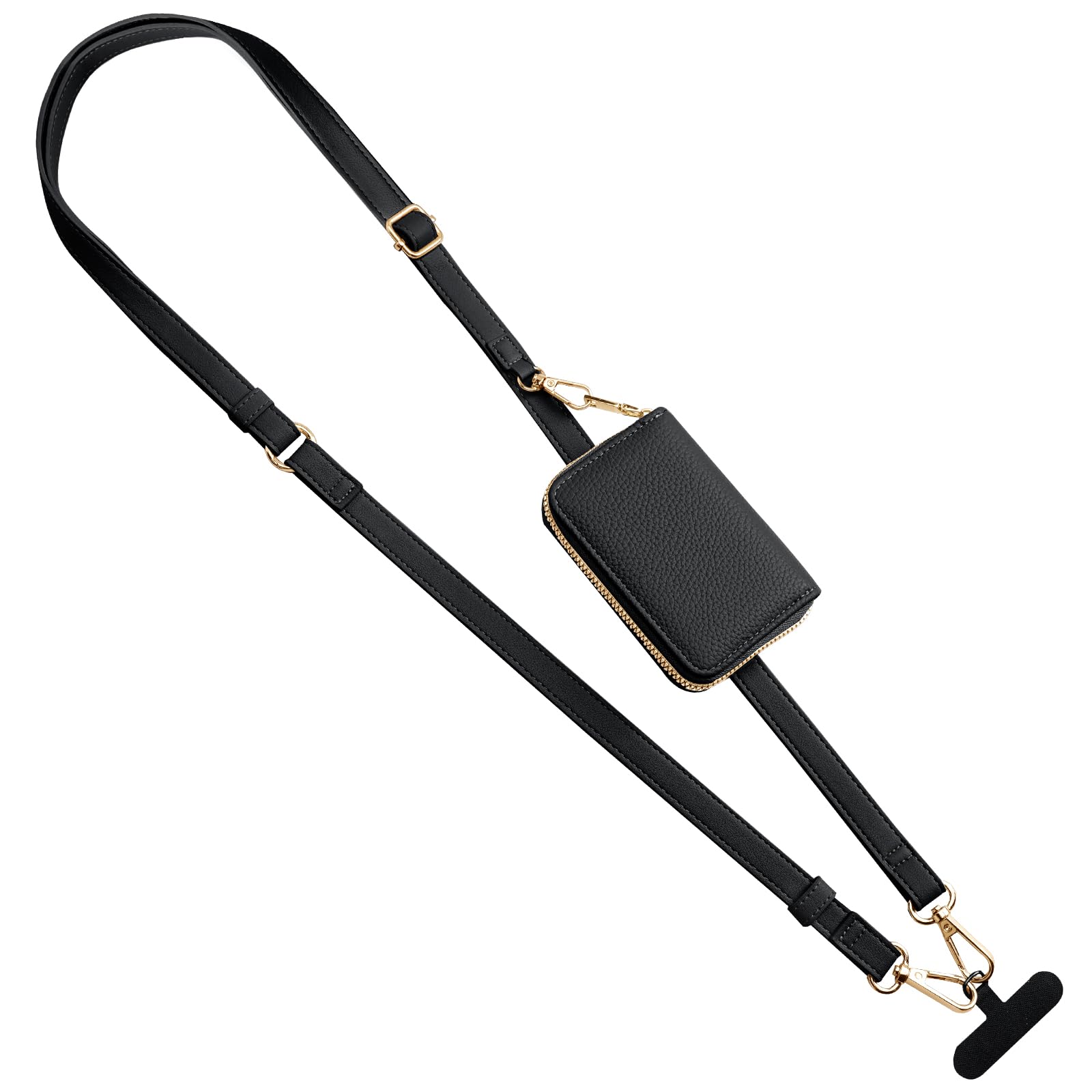 Timovo Unisex Kids Black Phone Lanyard, Strap With Leather Wallet Pouch, Universal Crossbody Phone Lanyard Adjustable Neck Strap, Compatible With Most Smartphones,