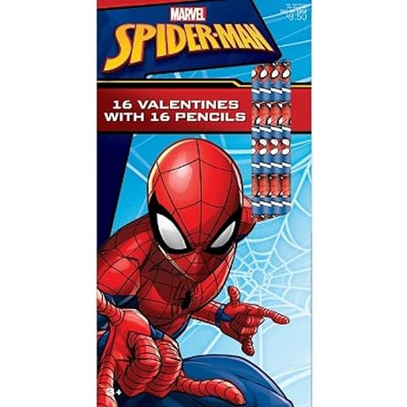 Marvel Spiderman Valentine Classroom Exchange Cards with Pencils