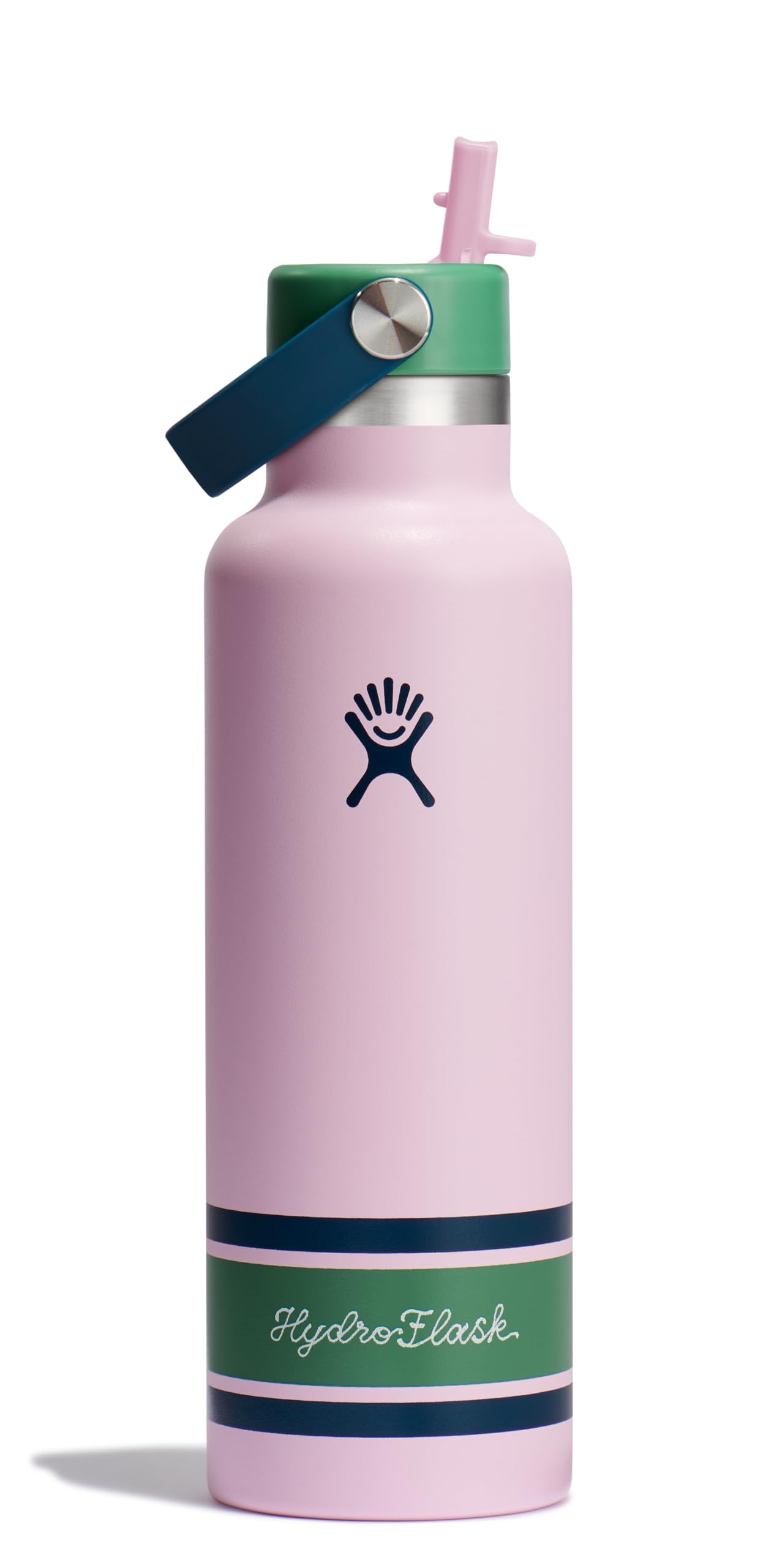 Hydro Flask Water Bottle - Insulated Stainless Steel - Standard Mouth Flex Straw Lid, Non Spill, Leakproof and Refillable in 21 Oz Campus Pink