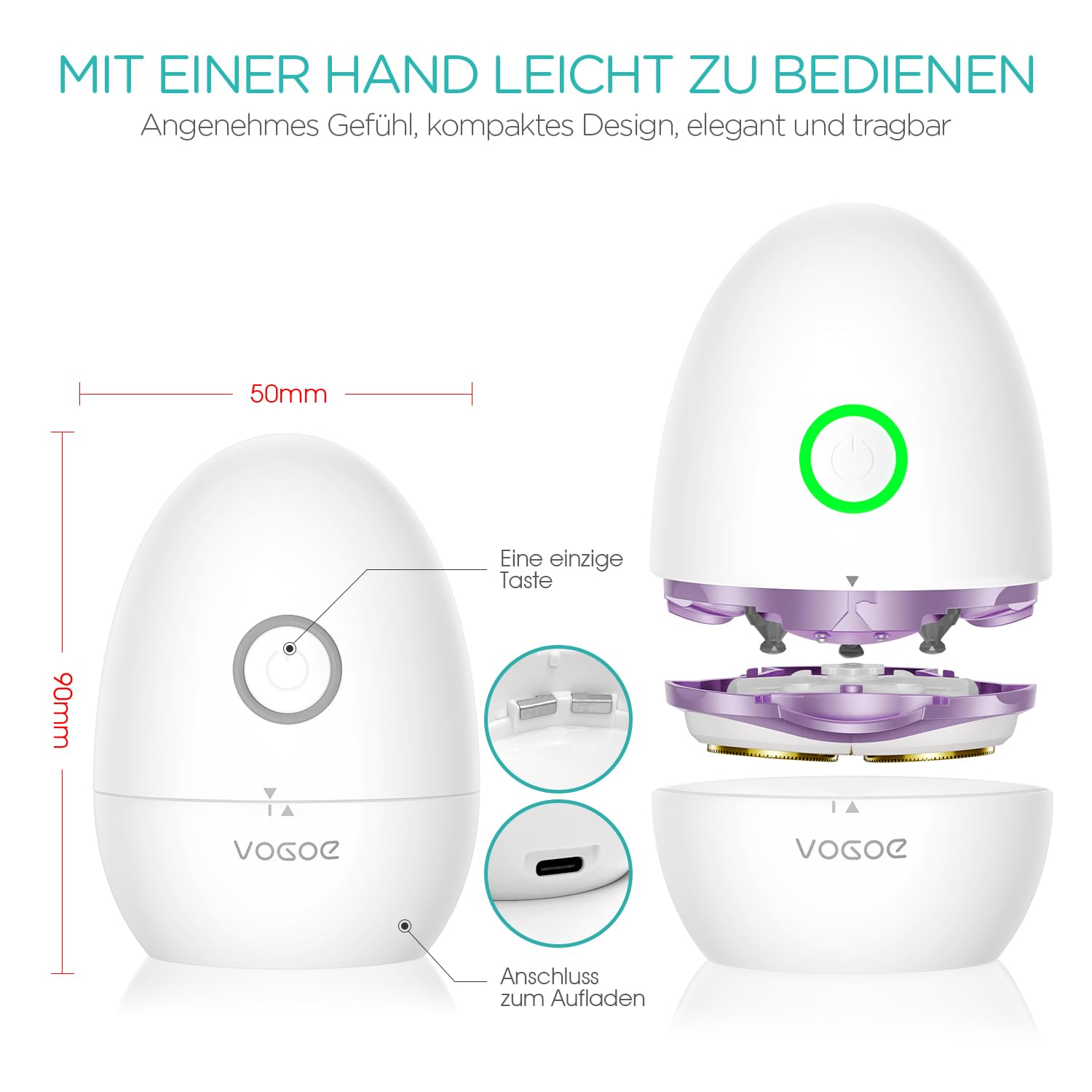 VOGOE Damenrasierer Elektrisch Nass & Trockenrasur Kabellos Wasserdicht Lila ES300