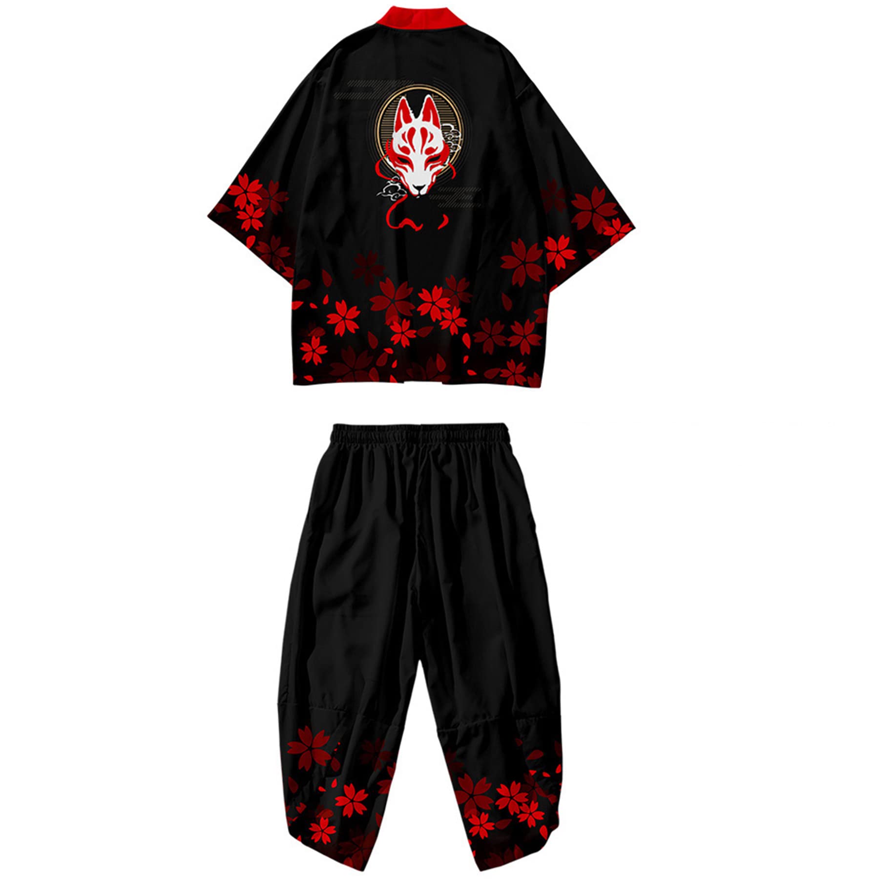 Mens Kimono Set 3/4 Sleeve Haori And Shorts Casual 2 Piece Japanese Outfits