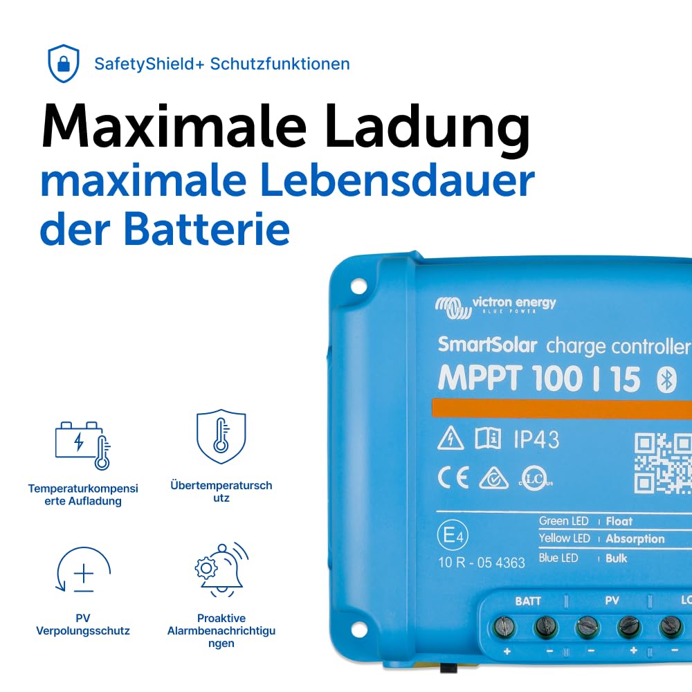 Victron Energy SmartSolar MPPT 100V 15 Amp 12/24-Volt Solar Laderegler (Bluetooth)