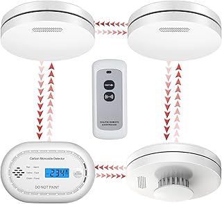 Smoke Alarm Heat Detector Carbon Monoxide Detector with LCD Digital Display, Remote Control, TUV Certified Fire Alarms with Sealed in 10 Year Battery, Interlinked Fire Detector Bundle for Home