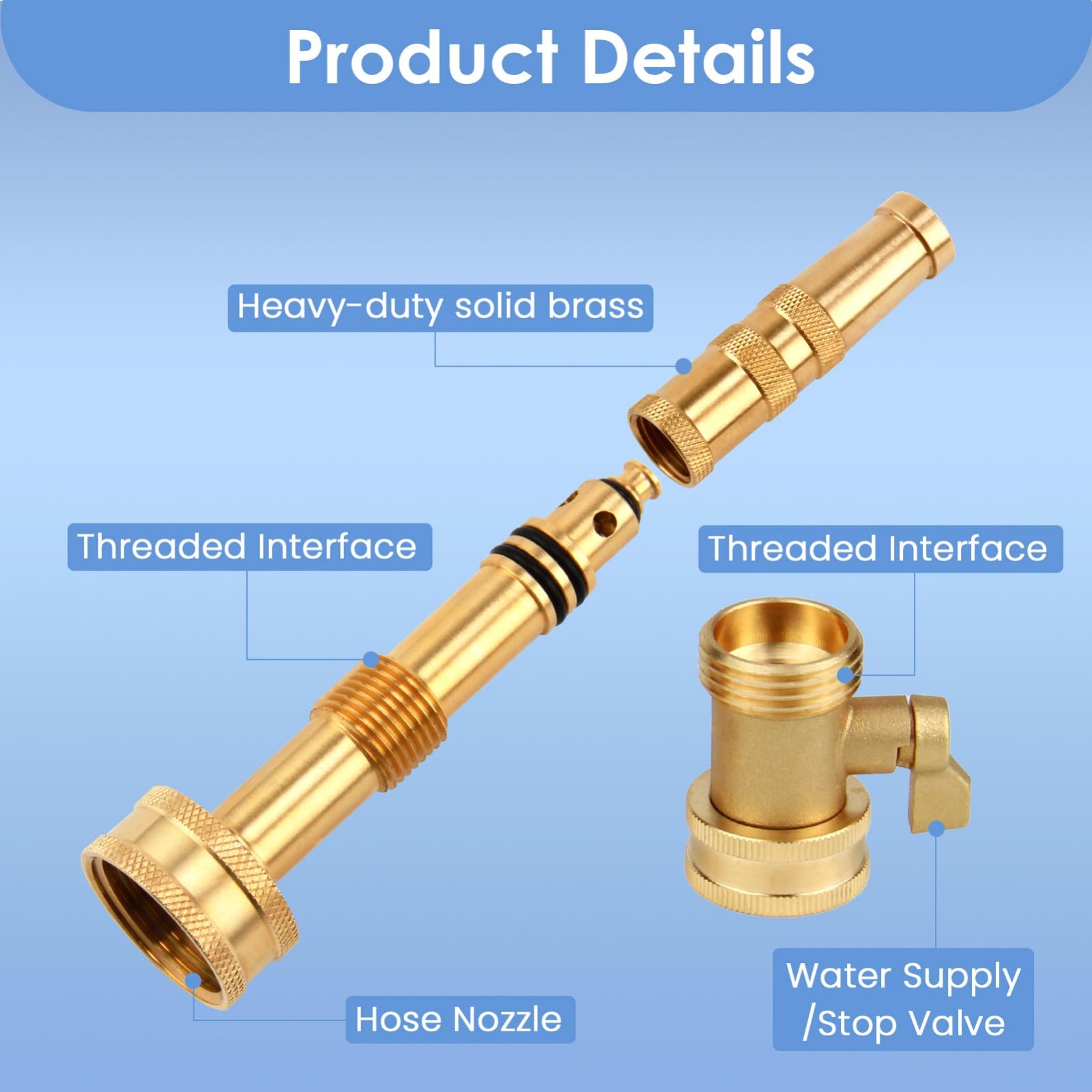 Boquilla de manguera de alta presión, boquilla de manguera giratoria ajustable de latón resistente con válvula de encendido/apagado, boquilla rociadora de manguera de agua con conector GHT de