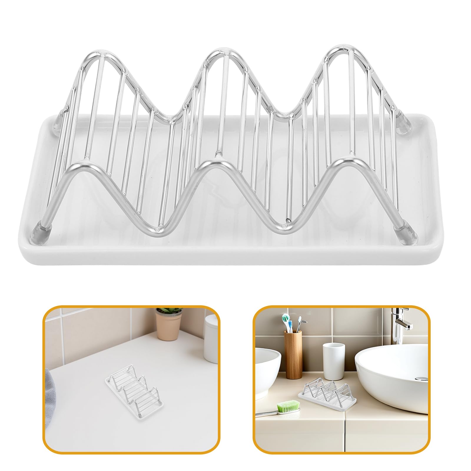 TOYANDONA Jabonera para Baño de Acero Inoxidable en Forma de W con Bandeja de Drenaje y Base Antideslizante para Cocina
