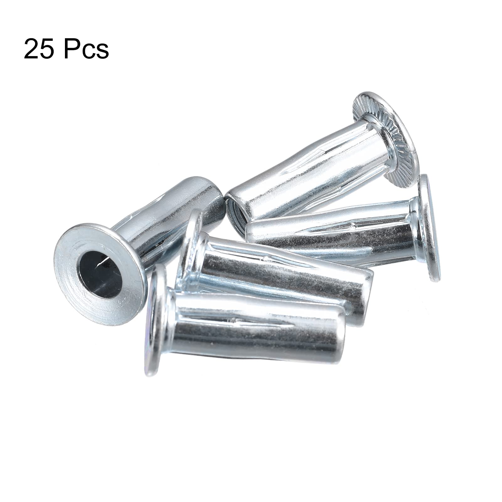sourcing map M6 Multi-Agarre Remache Tuercas, 25uds Preabultado Vástago Plano Cabeza Roscada Insertar Tuerca Carbono Acero Plus Tuercas para Construcción Industrial