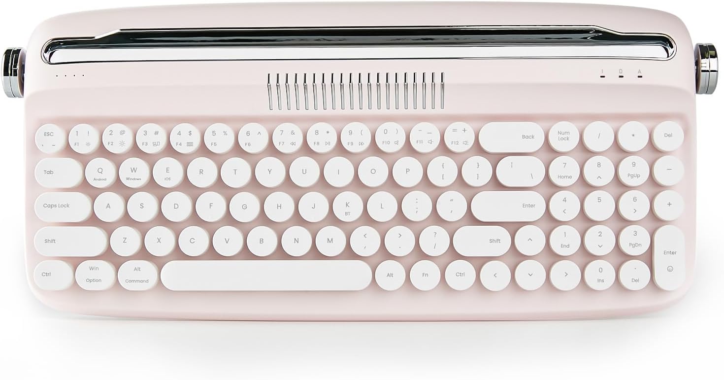 YUNZII Upgraded Wireless Typewriter Keyboard, Retro Aesthetic with Integrated Stand,Cute Round Keycaps, USB-C/Bluetooth Connection for Table, Phone, PC and Win/Mac/Android (Pink, B309) YUNZII Upgraded Wireless Typewriter Keyboard, Retro Aesthetic with Integrated Stand,Cute Round Keycaps, USB-C/Bluetooth Connection for Table, Phone, PC and Win/Mac/Android (Pink, B309)