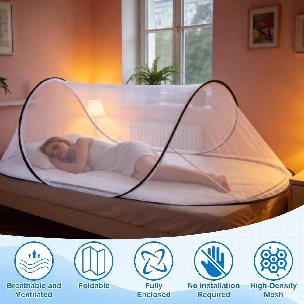 Moskitonetz Pop Up, 200 x 80 x 56 cm Faltbares Moskitonetz, Tragbares Moskitozelt mit Transportbeutel, Schnelle Einfache Installation für Einzelbett für Zuhause Reisen Camping Outdoor