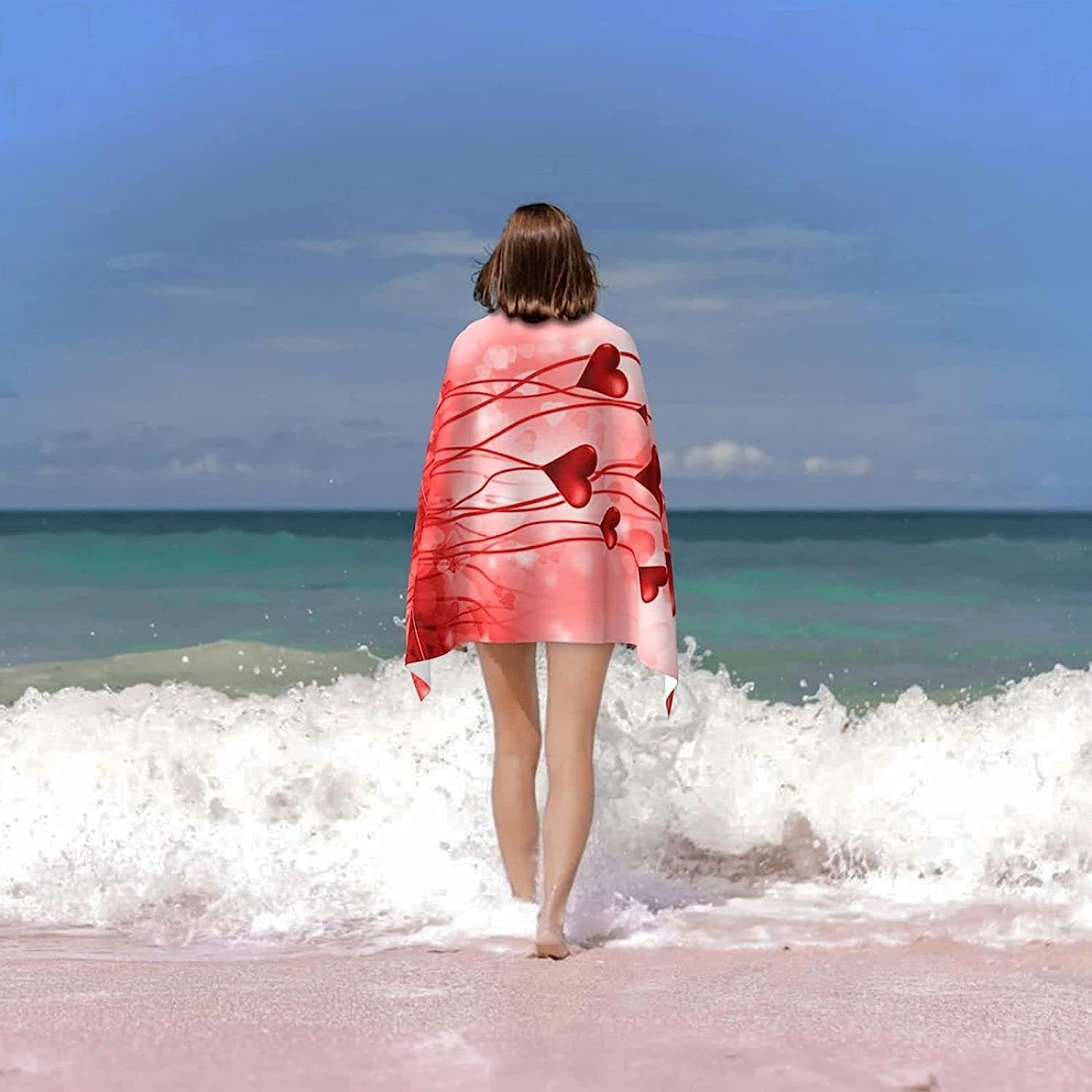 Serviette De Plage 3D, Séchage Rapide Microfibre Serviette De Bain, Coeur Romantique Serviettes De Plage XXL 200 X 200 Cm, Voyages, Camping, Vacances, Femme Homme Enfant Drap De Plage -6F2G