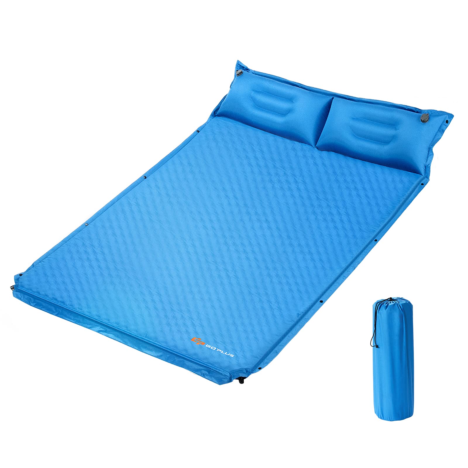 RELAX4LIFE Colchón de Camping con Almohada Inflable, Colchón Autoinflable con Bolsa de Transporte para 2 Personas, Cama Hinchable para Camping, Playa, Excursiones y Picnic, 187x131x4cm, Azul