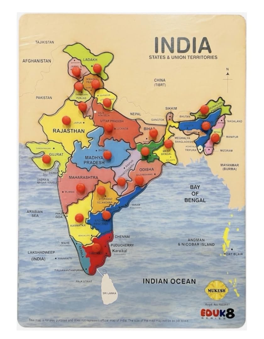 Mukesh 23 Pcs Premium India Map Puzzle| Wooden pegged Puzzle|Know About Indian State and Union Territories | Educational Puzzle| Multi-Colour| for 4 Years & Above (B0D5MSSXK2) Amazon Price History, Amazon Price Tracker