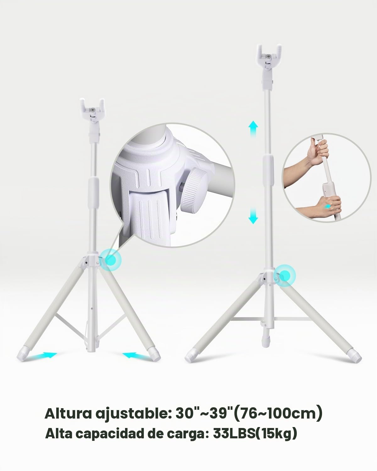 ENYA Soporte ajustable para guitarra (de 76 a 99 cm) con gancho automático, de acero inoxidable, acolchado antideslizante y diseño de tres patas para guitarras acústicas y eléctricas.