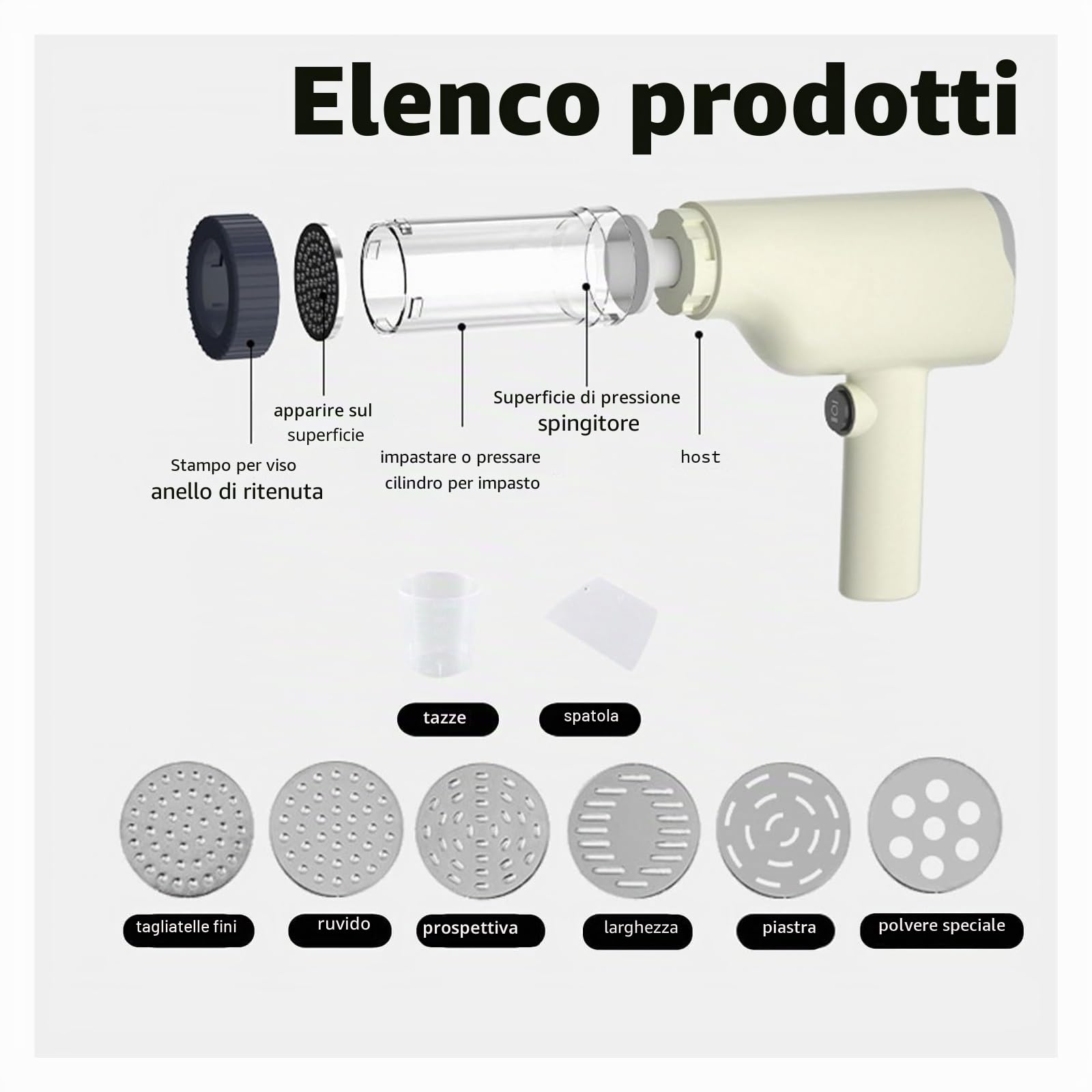 Idiyappam - Macchina per la pasta elettrica e macchina per la pasta, senza fili, portatile, 6 in 1, utensile da cucina multiuso per idiyappam, pasta e noodles fatti in casa (bianco)