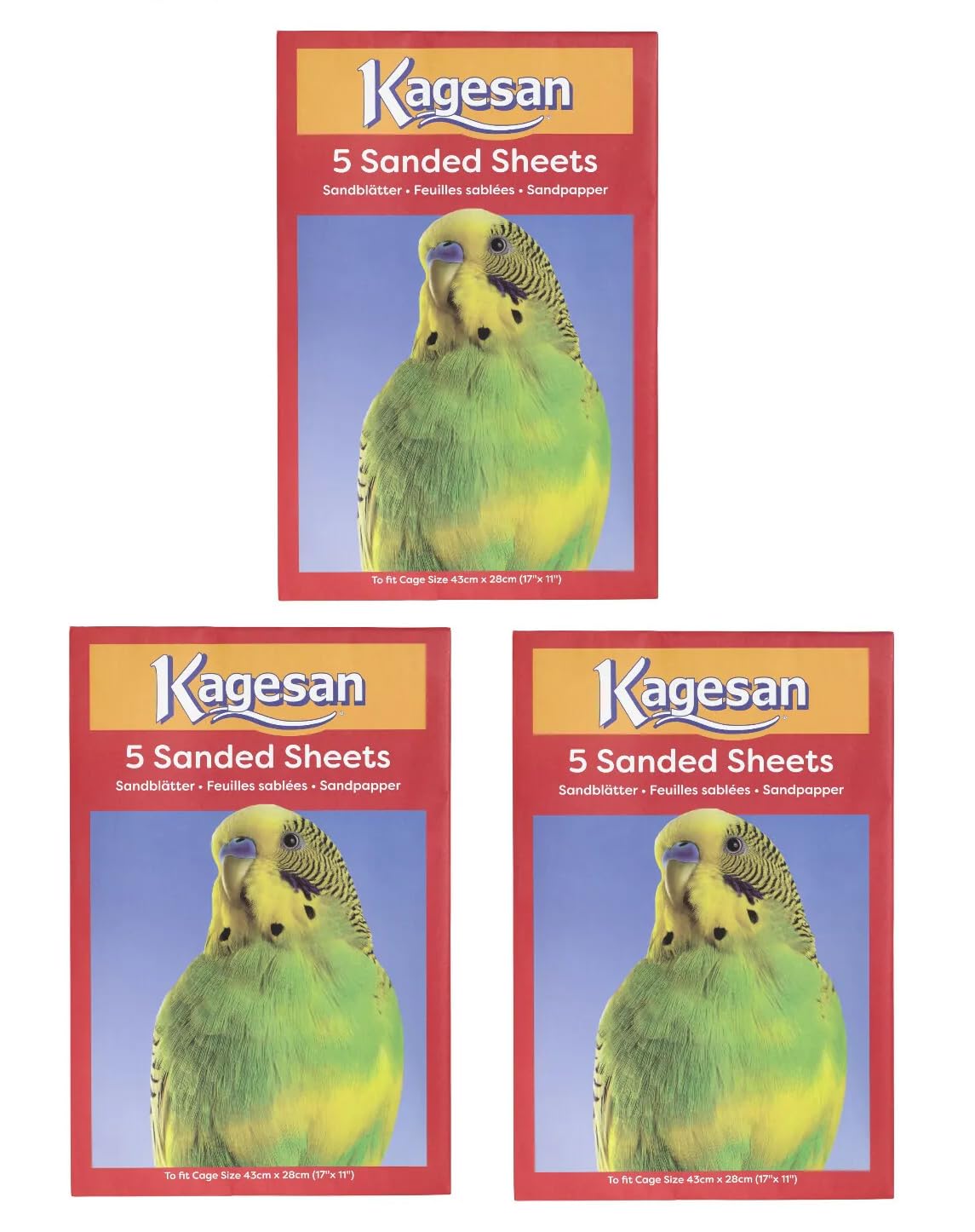 Kagesan Lot de 3 feuilles de papier de sable pour cage à oiseaux Rouge 43 x 28 cm