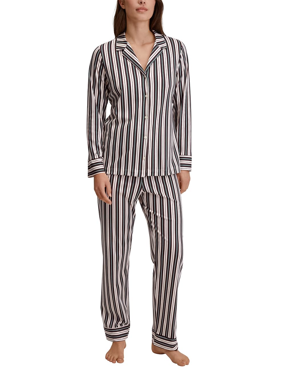CALIDA Night Lovers Pyjama Damen | durchgeknöpfter Schlafanzug aus 100% Baumwolle, mit stoffbezogenem Gummibund