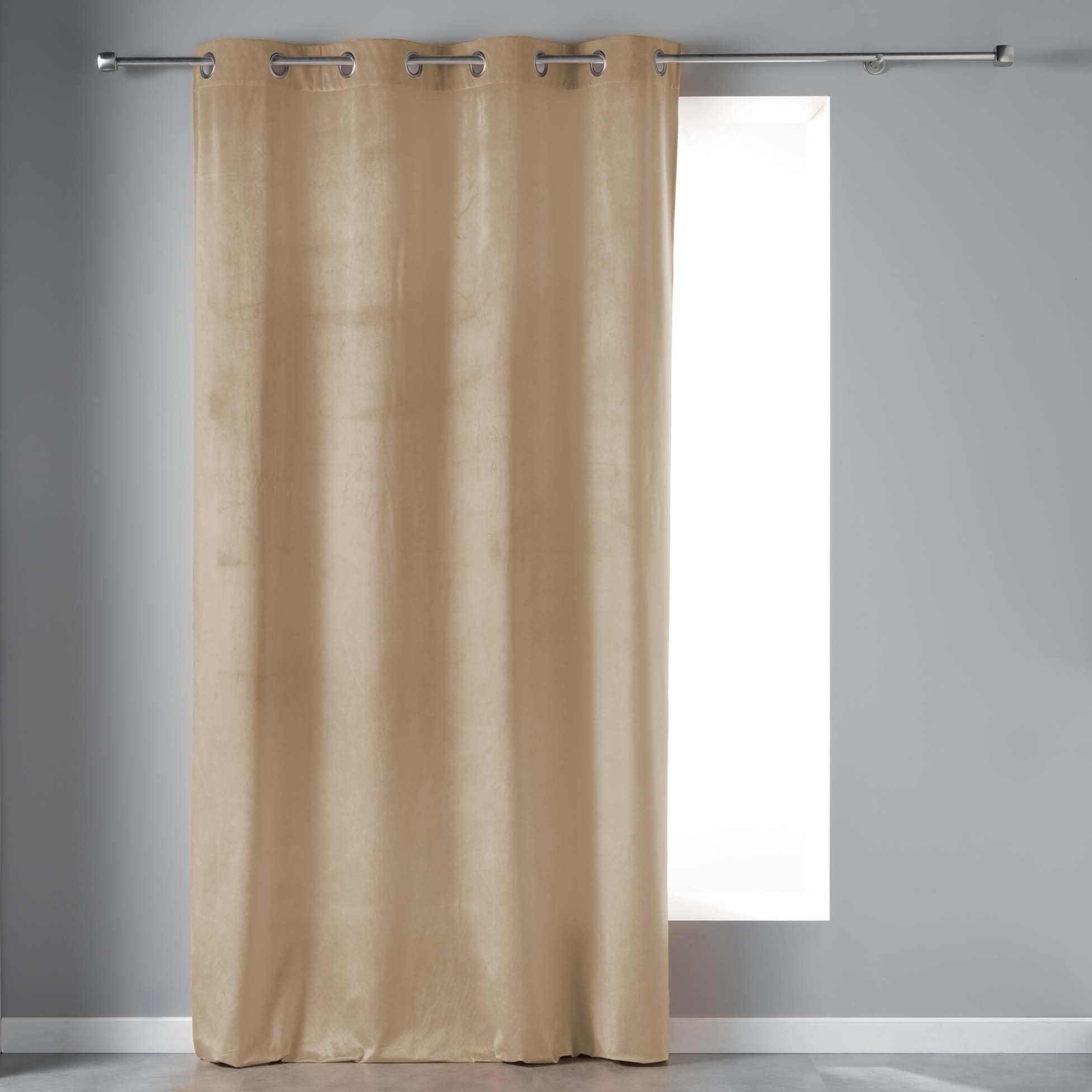 Douceur d'Intérieur, Rideau à Oeillets (140 x 240 cm) Velvetine Sable, Velours Uni