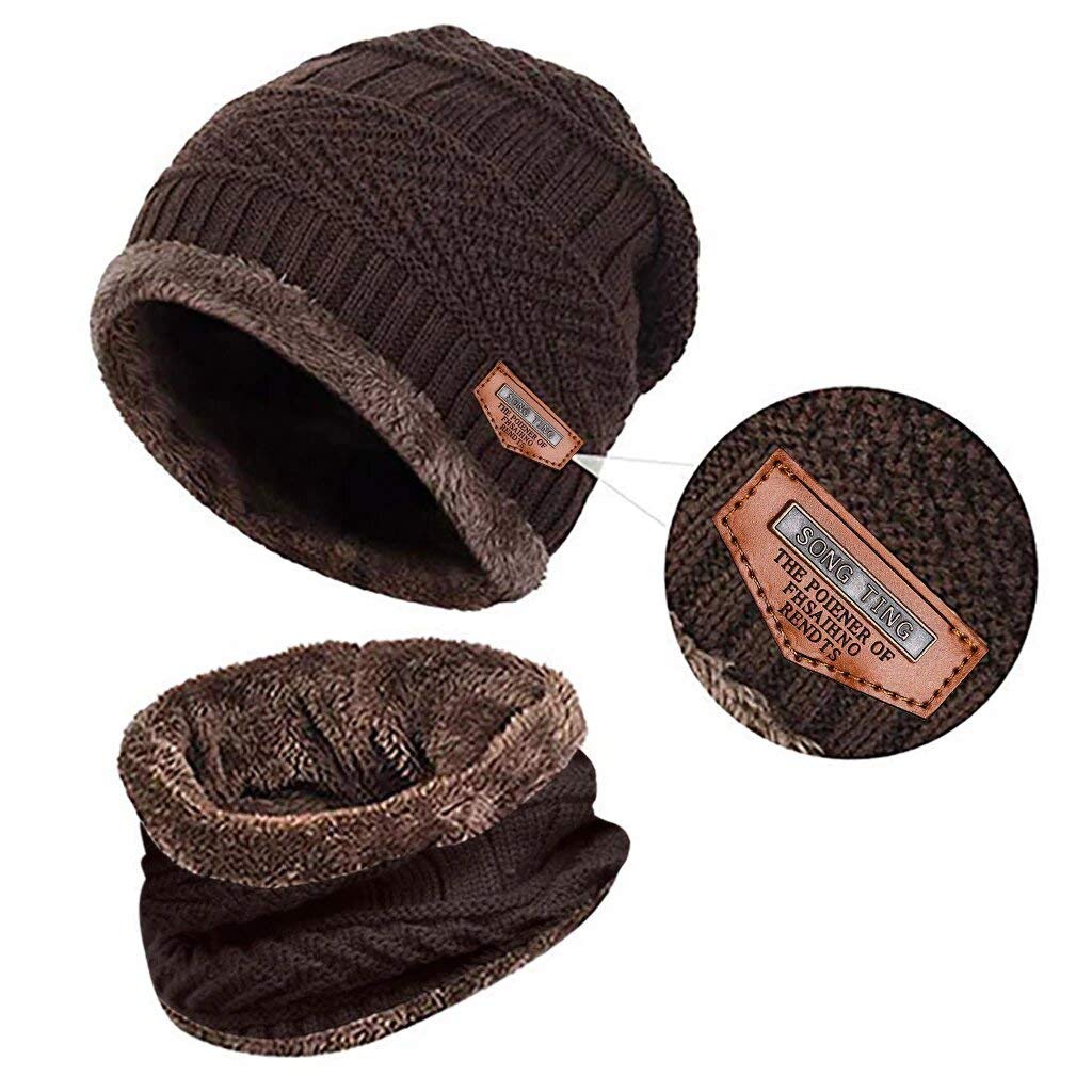 HUNTSMANS ERA Winter Woolen Cap with Neck Scarf for Men and Women/Winter Caps for Men/Woolen Cap (BRROWN) 1