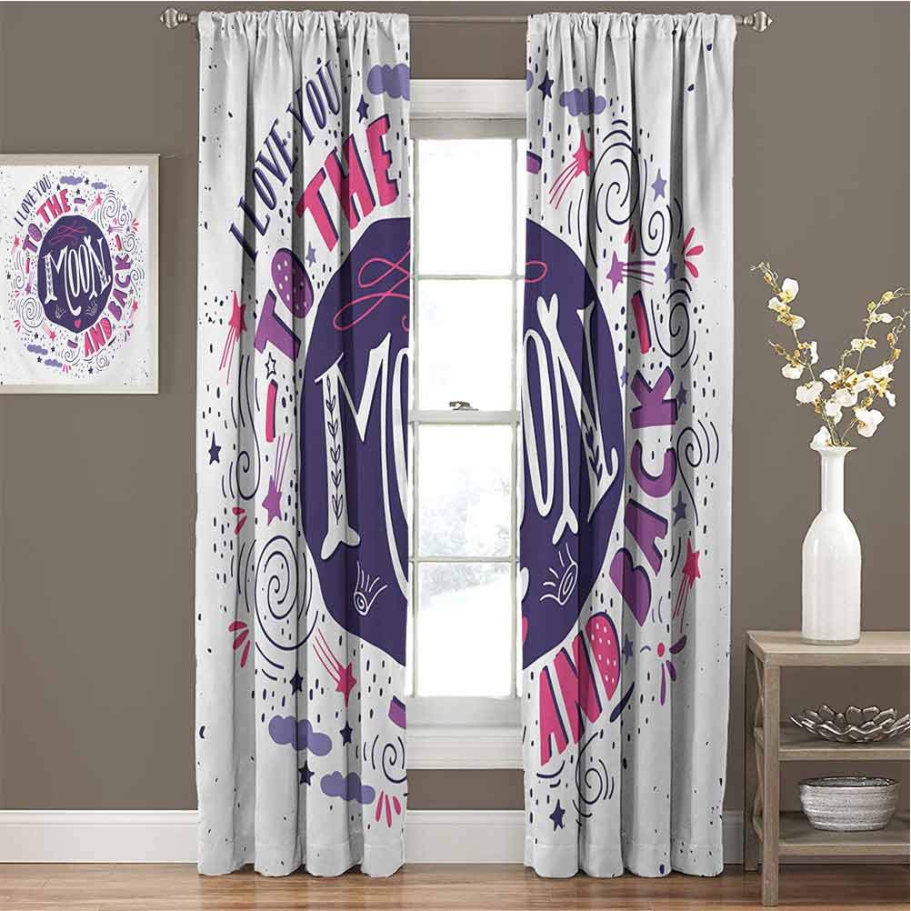 Toopeek I Love You Wear-Resistant Color Curtain Sweet Colorful Love with Fun Forms Comet Rain Storm Clouds Volcano Theme Waterproof Fabric W84 x L84 Inch Pink Violet Purple