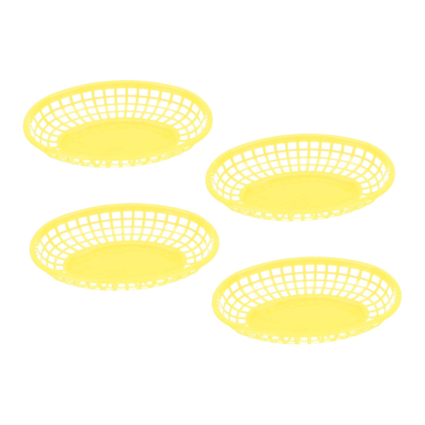 OFFSCH 4pcs Plastic Fruit Container Veggie Chips Snacks Baskets Yellow Reusable Food Baskets for Serving Liners