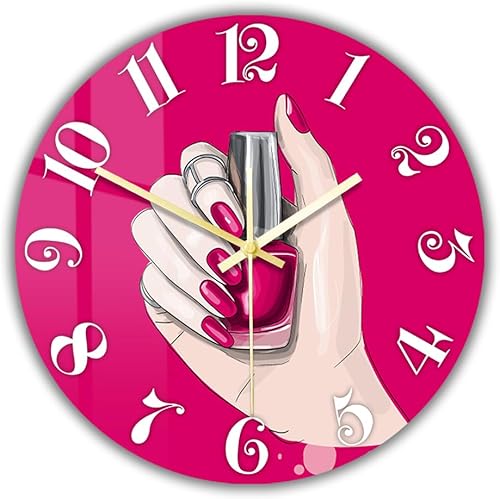 Miniatura 13 de Reloj de pared de salón de uñas de 12 pulgadas, nombre personalizado, regalo de técnico de uñas, reloj de pared silencioso sin tictac, funciona con