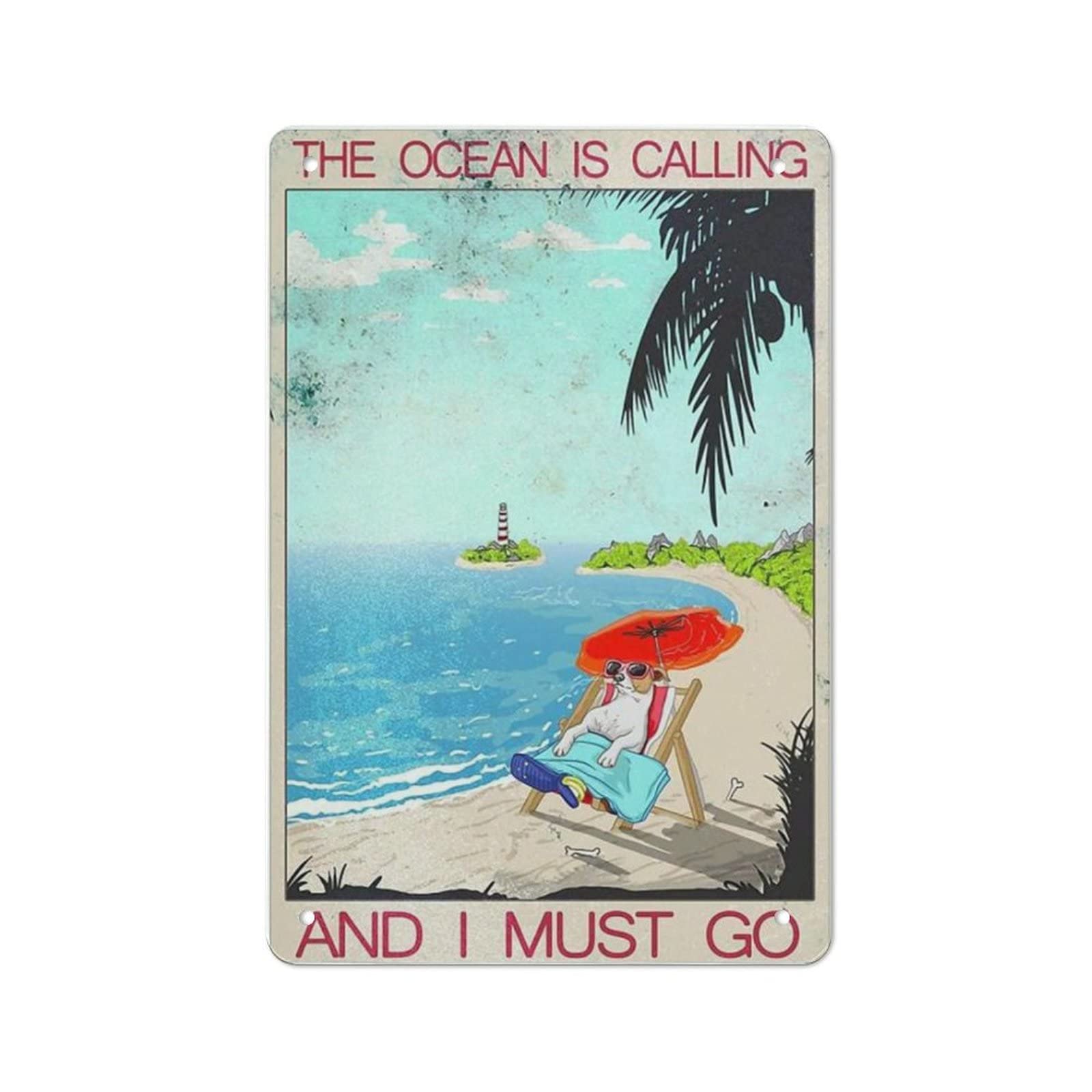 AOOEDM The Ocean Is Calling And I Must Go Vintage Metal Sign Wall Decor Metal Plaque for Cafe Bar Pub Home Beer Retro Poster 12x8 Inch