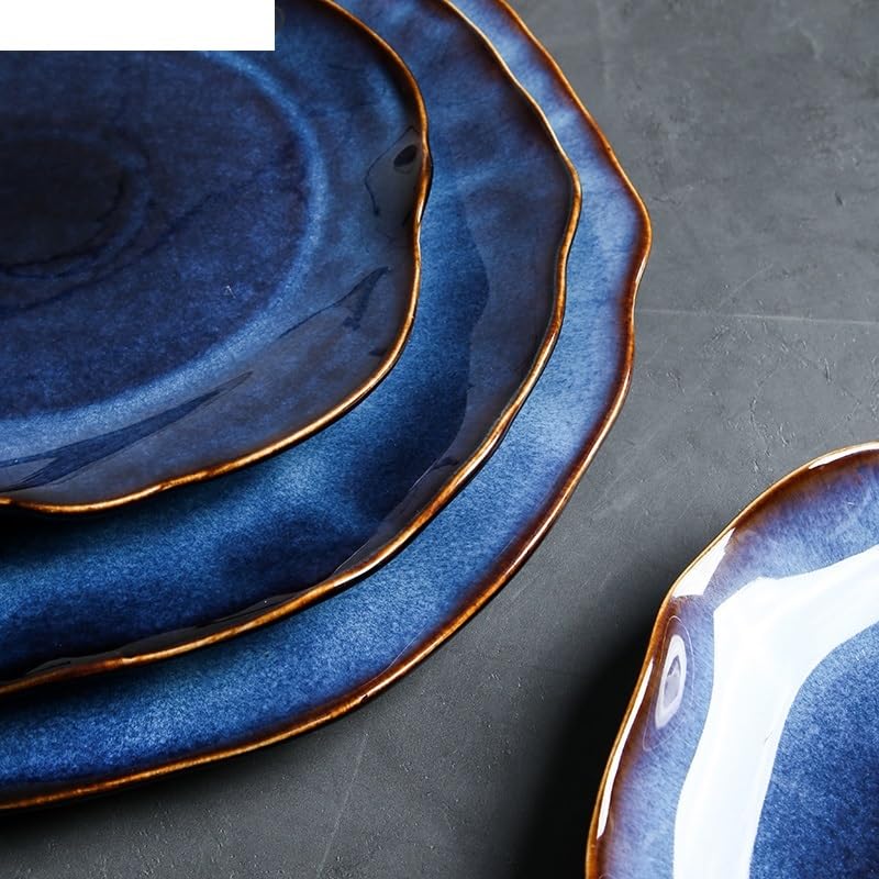 Grandes assiettes plates en céramique de style japonais - Design irrégulier - Empilables - Pour salade et dessert - Service de table XL - Parfait pour le divertissement et une utilisation quotidienne