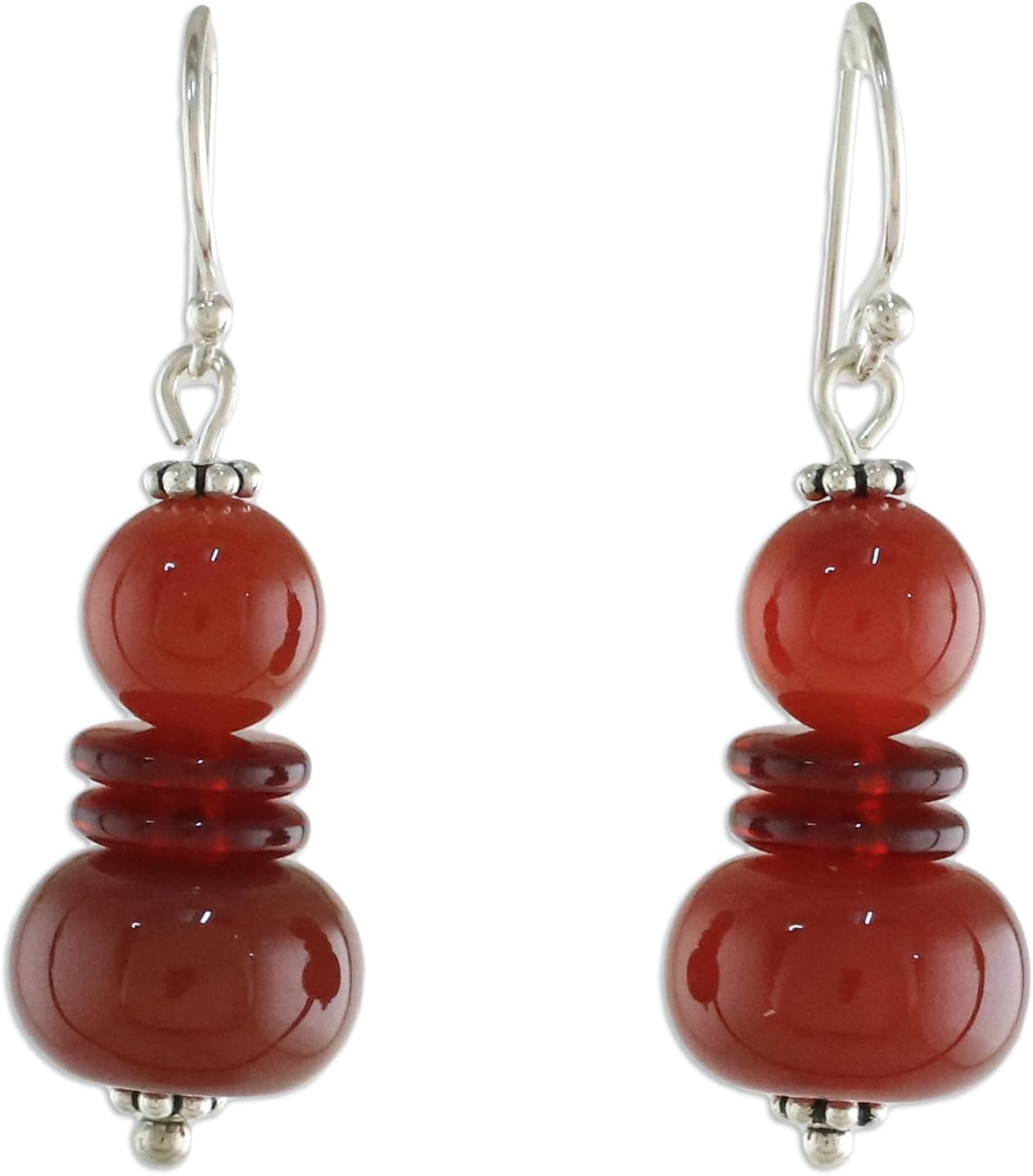 NOVICA Artisan Handmade Carnelian Dangle Earrings Beaded from Thailand Red Birthstone 'Fiery Memory'