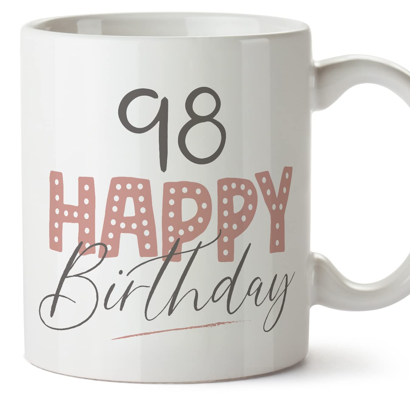 MUGFFINS 98 Birthday Mug - in English - Happy Birthday! Pink - Funny Anniversary Present - 11 oz