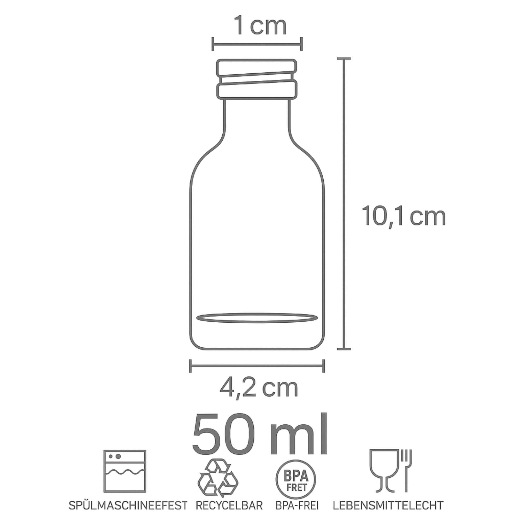 gouveo Lot de 60 mini bouteilles rondes en verre de 50 ml avec bouchon à vis doré à fond épais et goulot étroit Idéal pour liqueurs, huile, échantillons, cosmétiques (KFT050G)