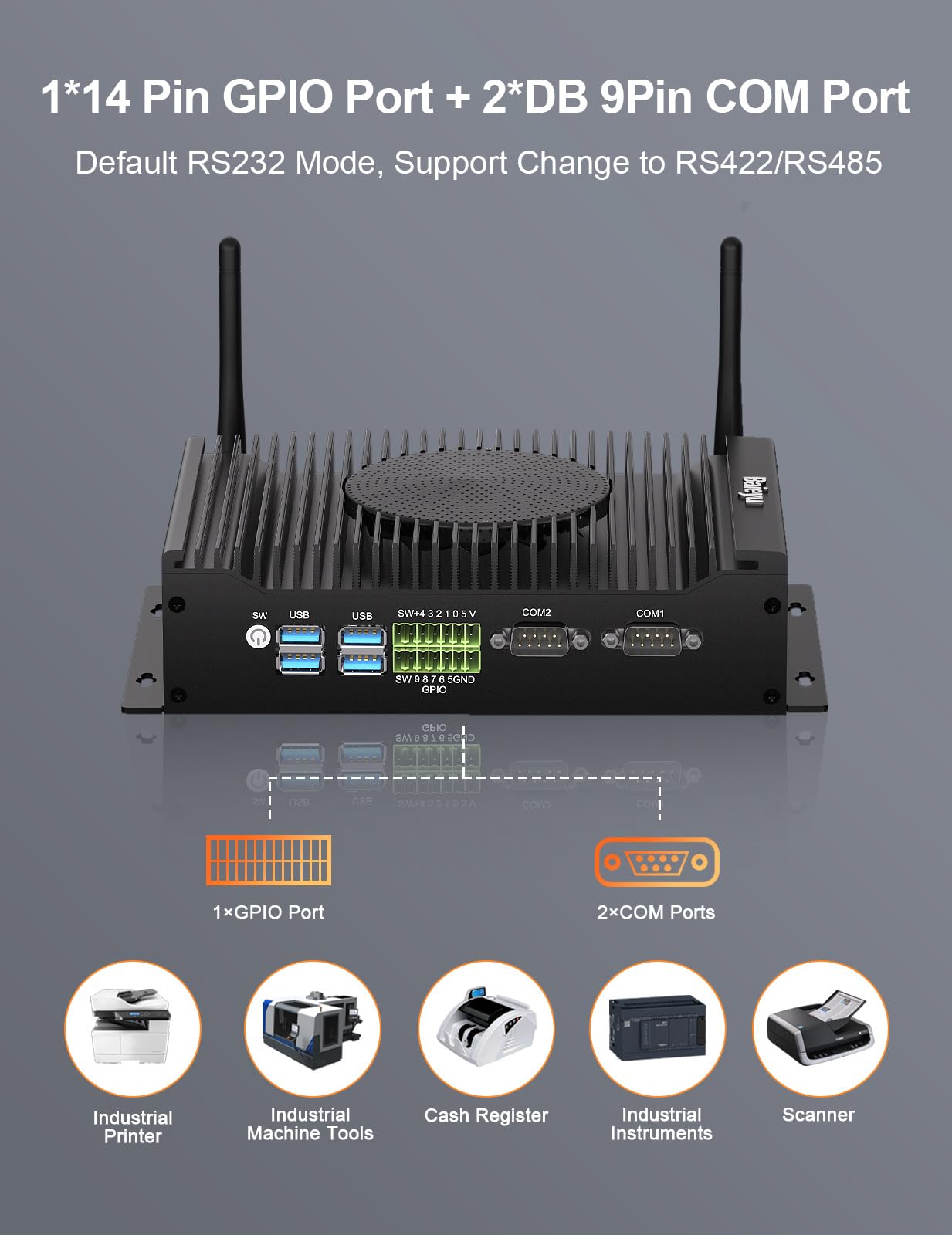 Baieyu Industrie Mini PC, Mini Computer Core i7-10810U, 16GB RAM 1TB SSD, 2 HD+DP Triple Display/WiFi 5/BT4.2/USB3.0/2*RS232/RS485 COM/GPIO, Industrie Mini Desktop PC unterstützt Linux/Ubuntu