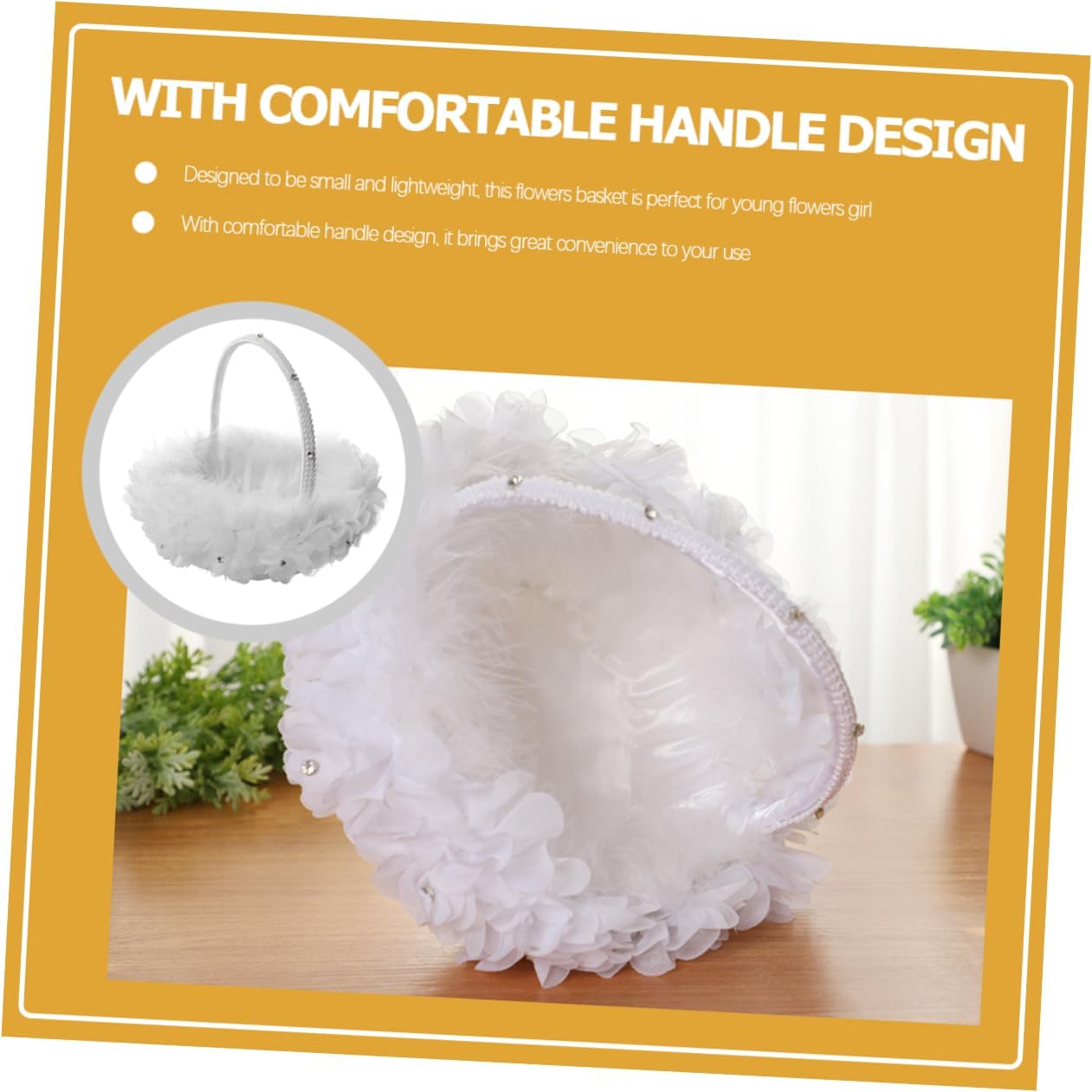 Wedding Floral Girl Basket with Lace Flowers White, Single Piece Wedding Ceremony Basket with Handle for Flower and Party Supplies