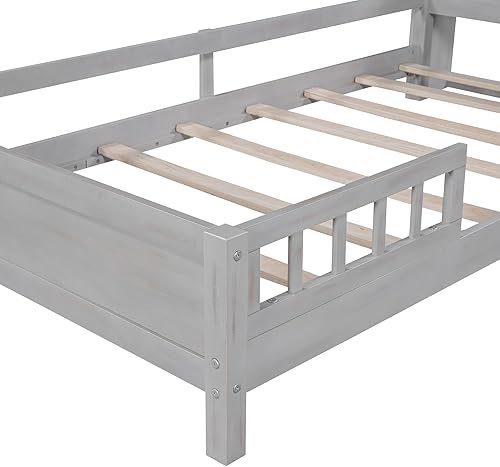 Miniatura 5 de Harper & Bright Designs Cama de plataforma de tamaño individual con cabecera de almacenamiento, luz LED integrada y barandilla, marco de cama