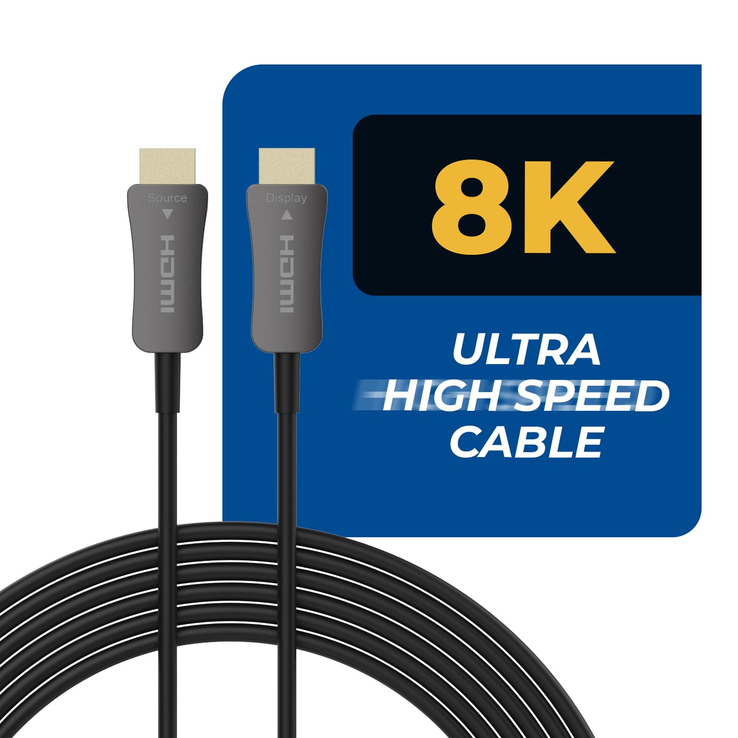 OREI Cable HDMI 2.1 8K de 300 pies - AOC Cable HDMI de fibra óptica activa, 48 Gbps, 8K a 60Hz, 4K a 120Hz, HDR10+, eARC, HDCP 2.3, sin EMI, chapado en oro, cubierta trenzada