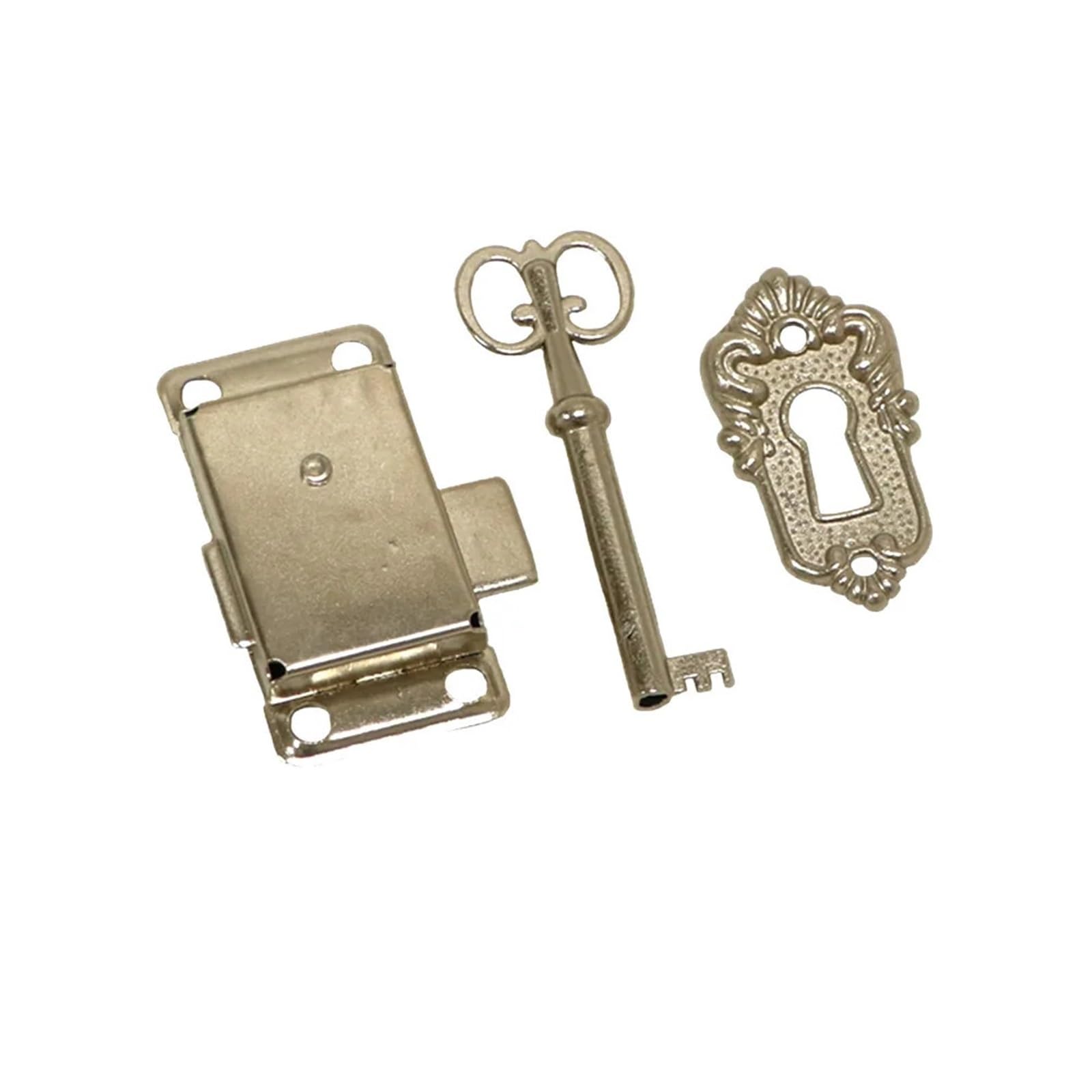 Antique Iron Door Lock Drawer Jewelry Wood Box Cabinet Wardrobe Cupboard + Key Furniture Hardware for Cabinets(Sliver)