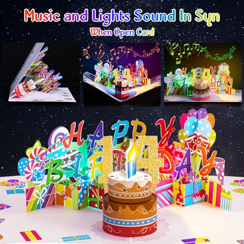 Image of Gumry 14th Pop-Up Musical Birthday Card with Blowable LED Candle for Teens