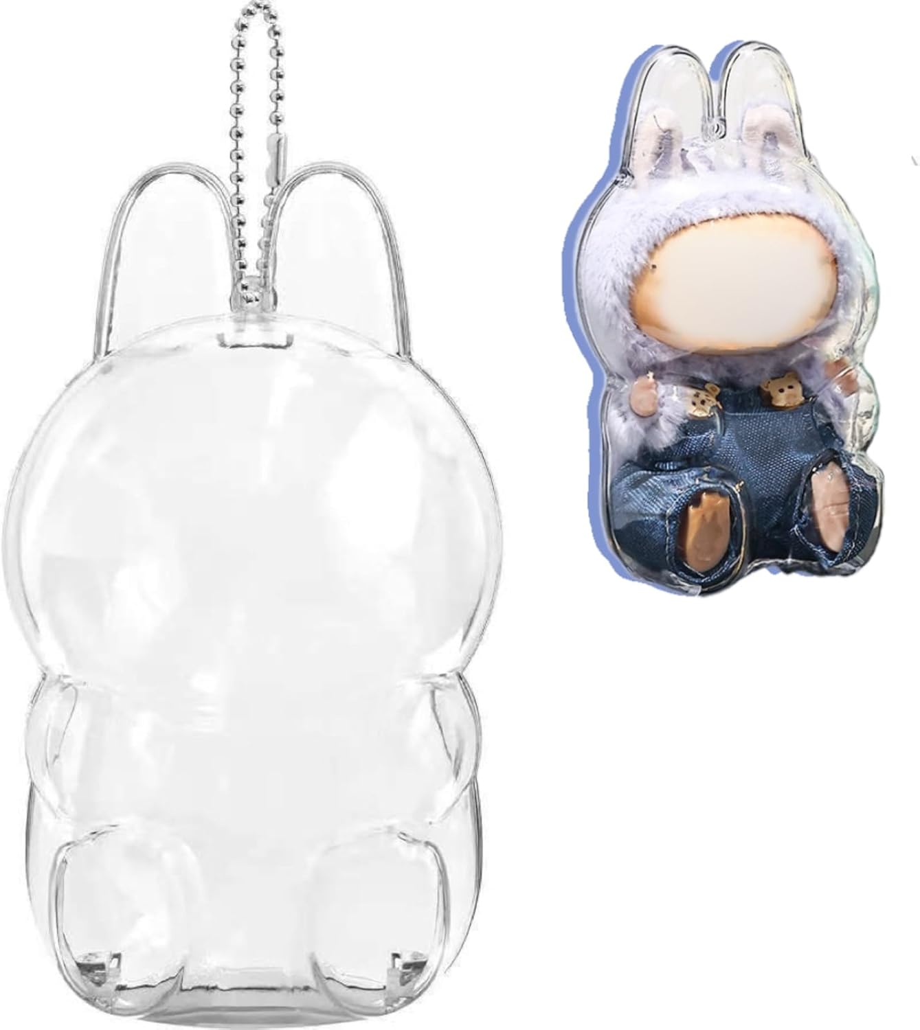 1PCS Protective Case Compatible with LA The Monsters Exciting Macaron BU - Clear Plastic Box with Keychain & Anti-Loss Silicone Strap,Plastic Clear Display Box(No Doll Included,17CM)