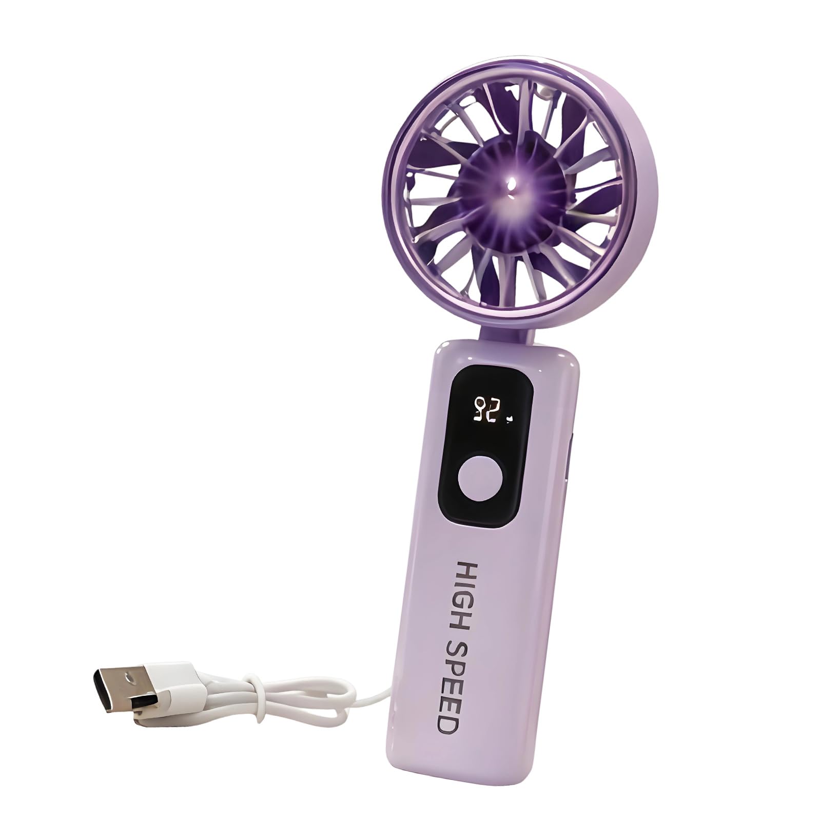 NRVTRE Portable Handheld Fan with Digital Display 5 Speed USB Rechargeable for Outdoor Camping Quiet USB Desk Fan