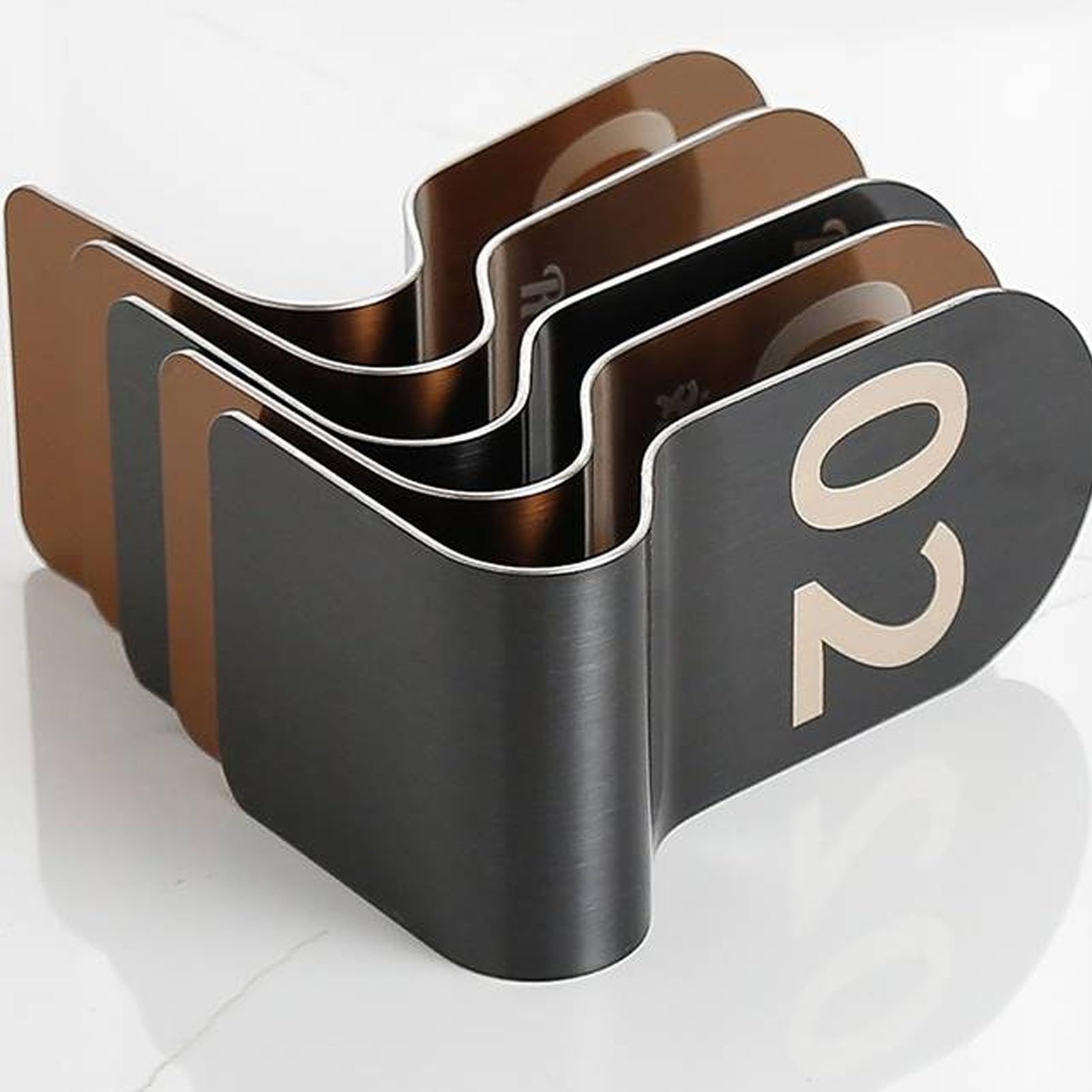 Soportes de números de mesa de acero inoxidable para restaurantes, letreros de recepción de doble cara, almacenamiento apilable, números de mesa de restaurante 51-60