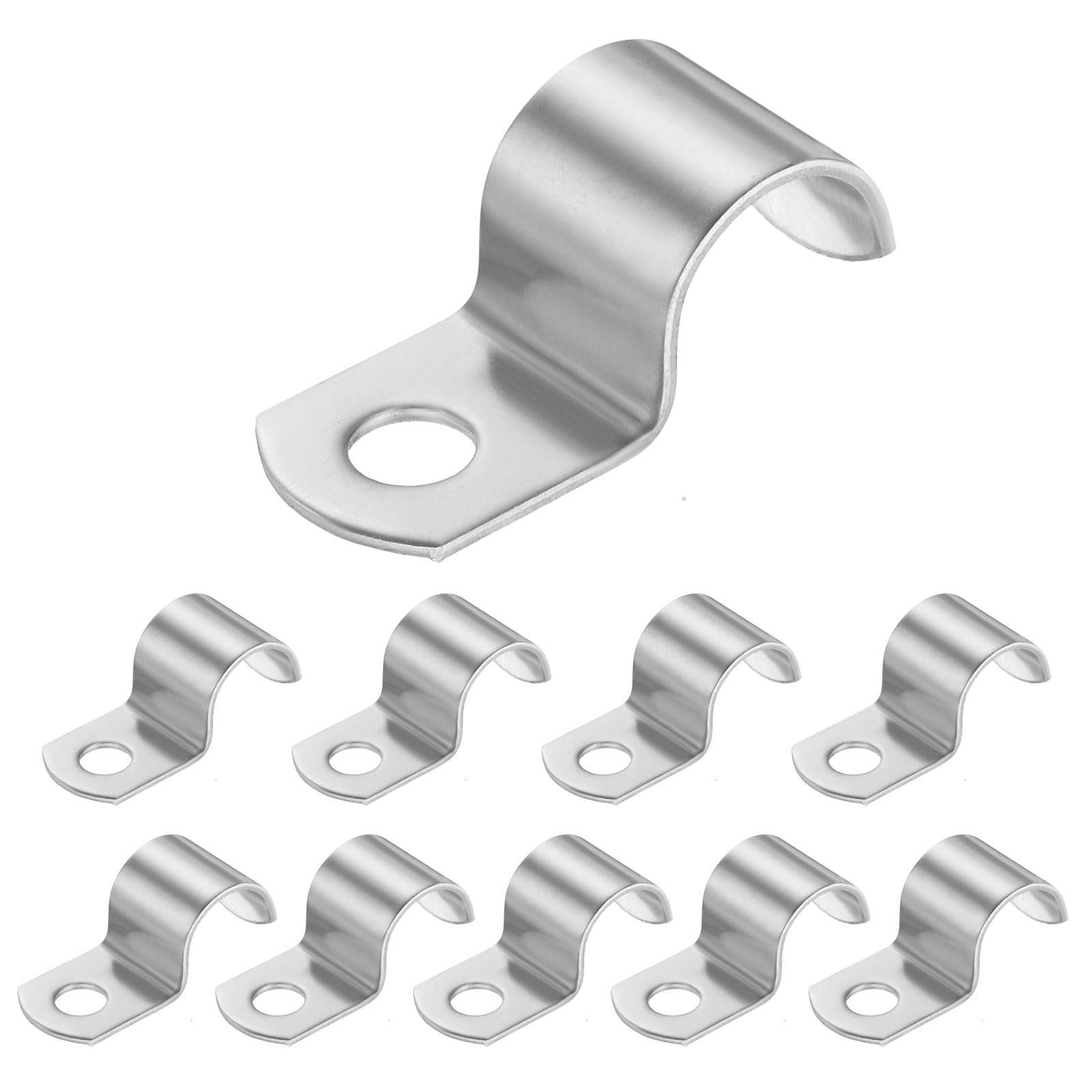 sourcing map 11/16 Inch Pipe Strap, 304 Stainless Steel Conduit Clip 10Pcs Single Hole Strap Clamp for Pipe Tube Cable Fixing (18mm, Silver)