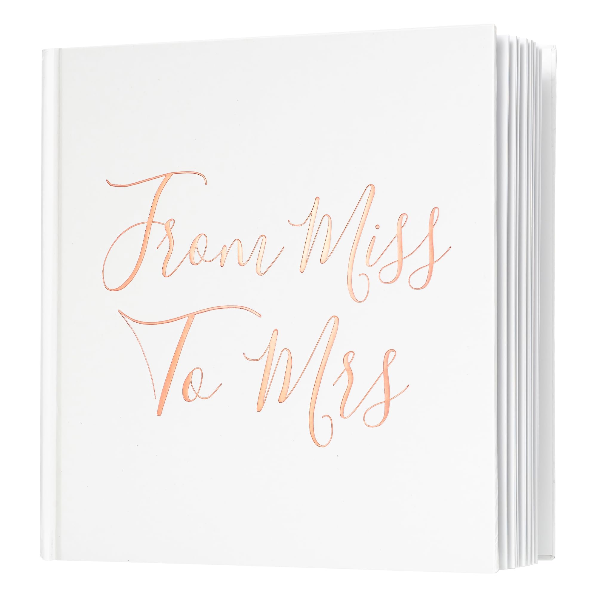 Calculs Bridal Shower Guest Book from Miss to Mrs Picture Book Polaroid Blank Pages for Instant Film Rose Gold Bachelorette Party Sign in Book 8.5” Square White Cover Rose Gold Foil Stamping