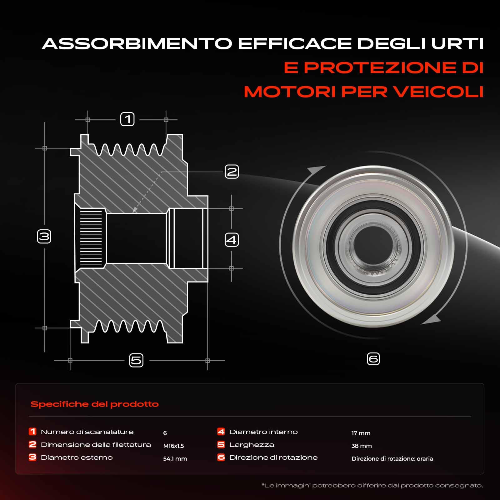 Frankberg Puleggia a Ruota Libera Puleggia del generatore Con 6 Scanalature Compatibile con Corsa C X01 1.0L-1.4L Serie 3 Cabriolet E93 325d 330d 3.0L Replace# 535006310