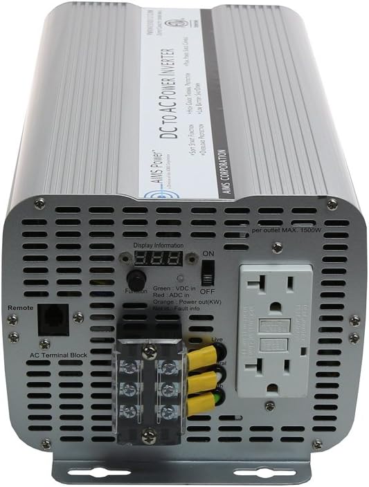 Front panel of AIMS Power 3600 Watt Inverter with outlets