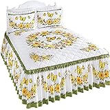 Collections Etc Yellow Daisy Butterfly Quilt-Top Ruffled Bedspread with Green Accents - Seasonal Décor for Bedroom, Yellow, King