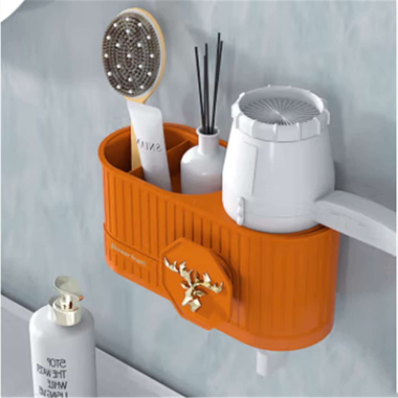 TLMDXTEU Hair Dryer Holder Wall Mounted Hair Dryer Rack Free Punch Bathroom Storage for Dressing Table Bathroom(Orange)