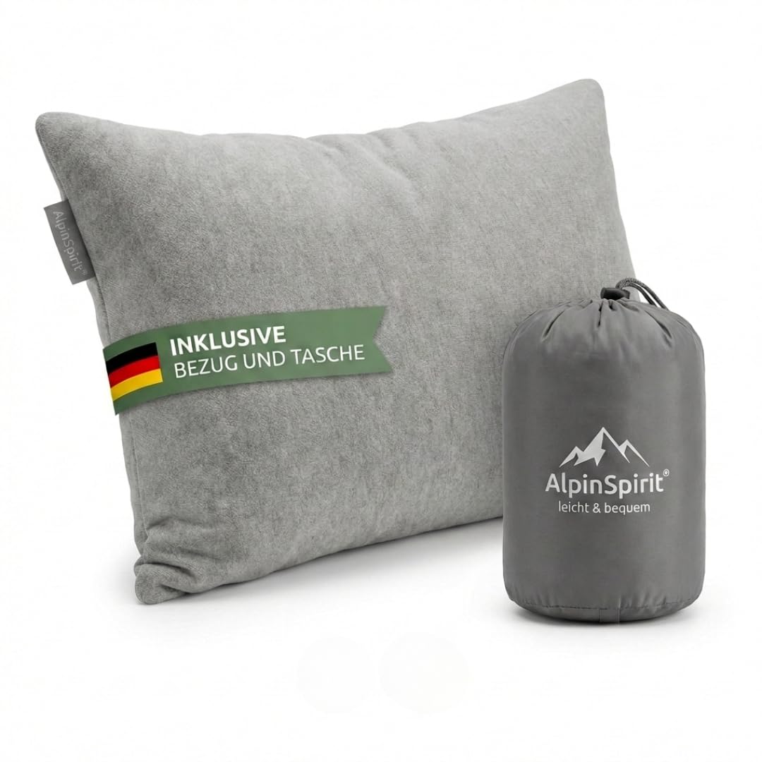 Coussin de camping et de voyage [100 % coton] Coussin en mousse à mémoire de forme ultra léger, lavable à 30 °C, petit format une fois replié, 40 x 30 cm, léger et compact pour l'extérieur