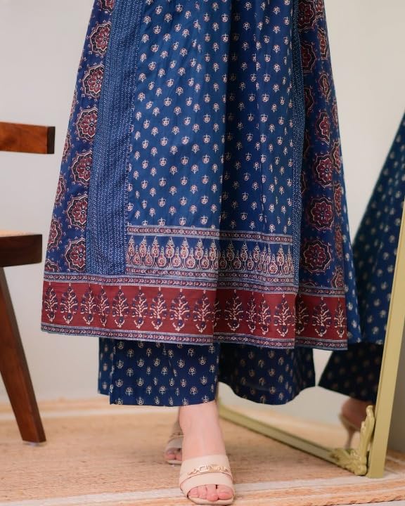 Image of Women's by Pure Cotton Anarkali Kurti Plazo with Dupatta Set.
