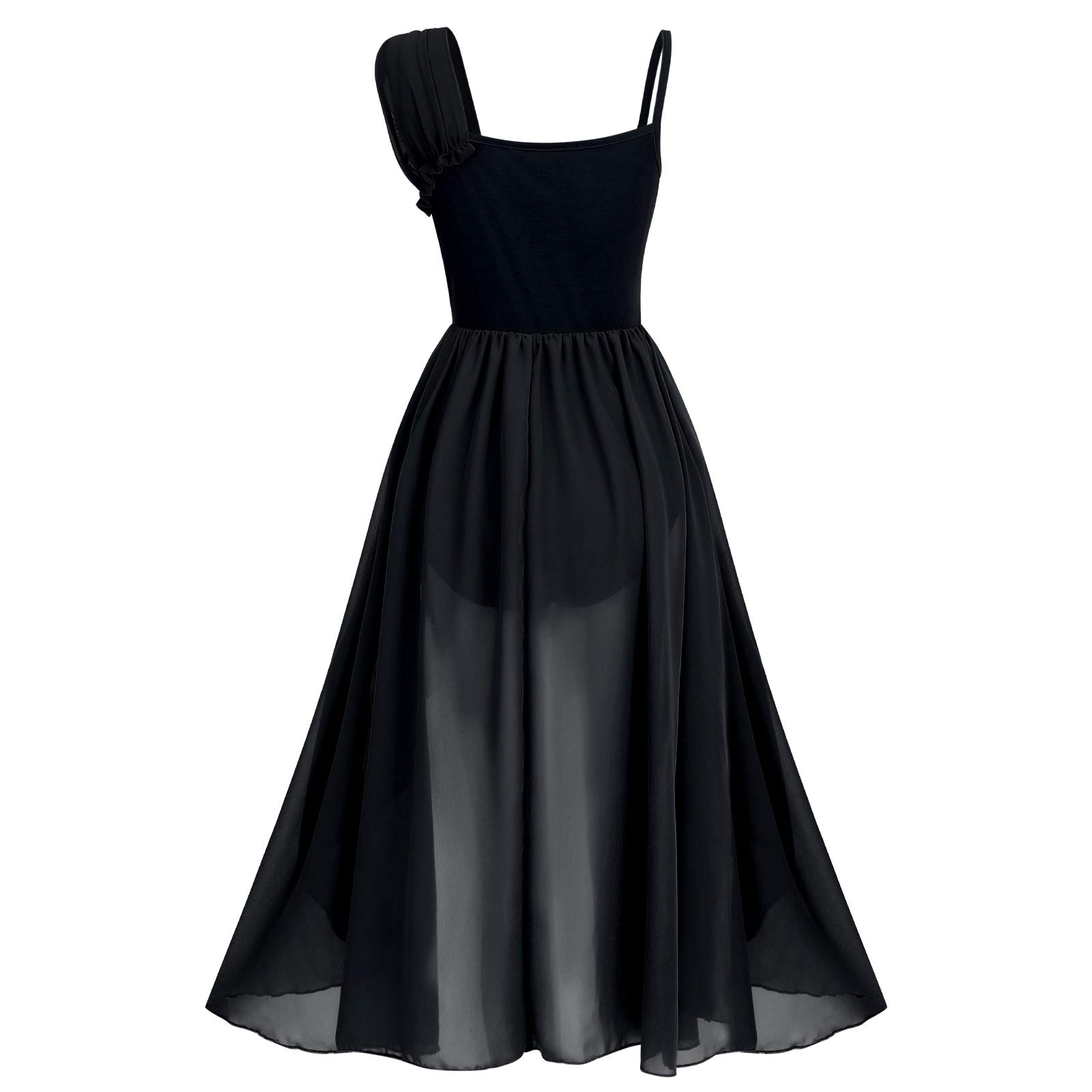 ODASDO Lyrisches Tanzkleid für Damen, modernes zeitgenössisches Ballettkostüm, glänzende Pailletten, Spaghettiträger, Chiffon, Tanzkleidung