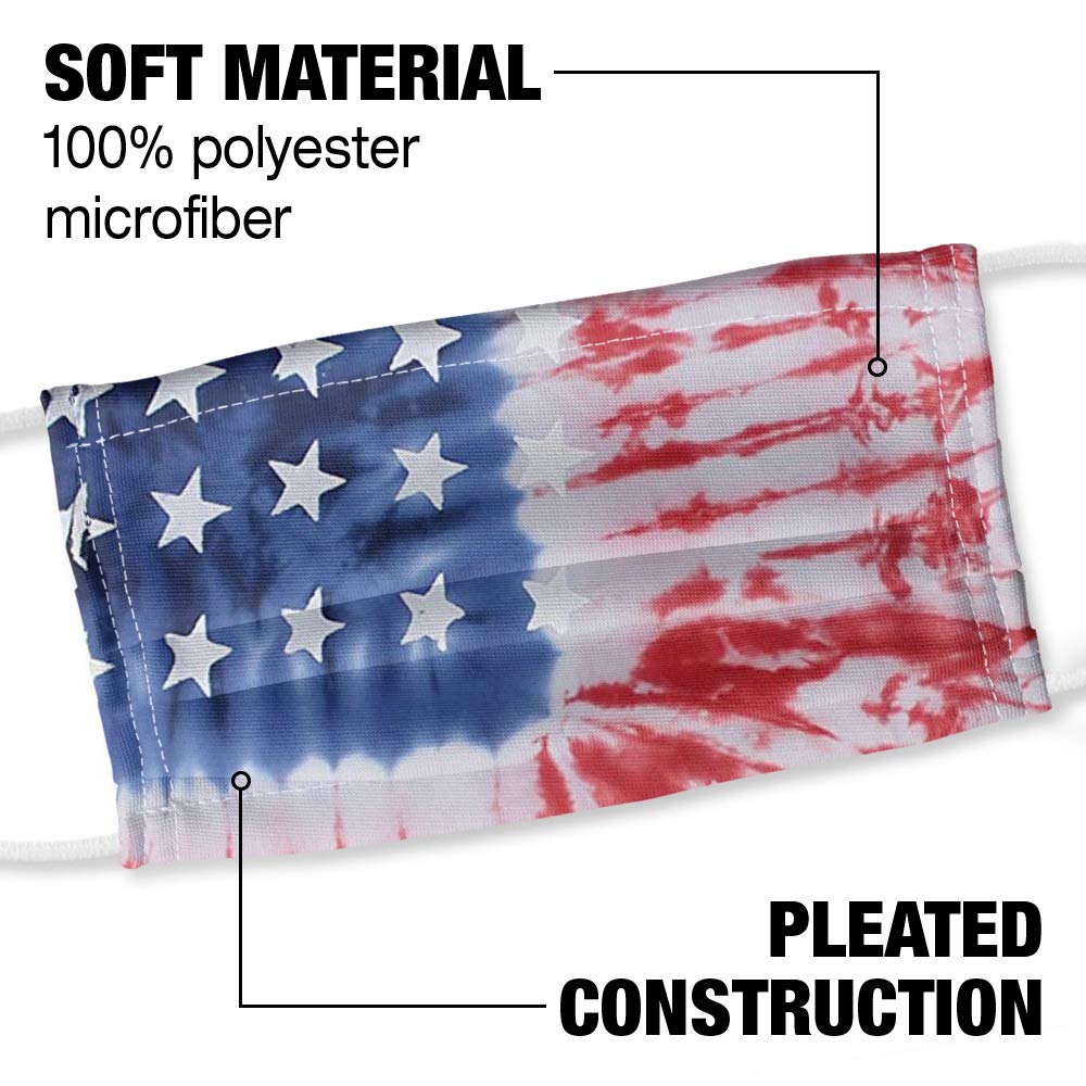 Popfunk American Flag Tie Dye 1-Ply Reusable Face Mask Covering with Adjustable Nose Wire, Unisex