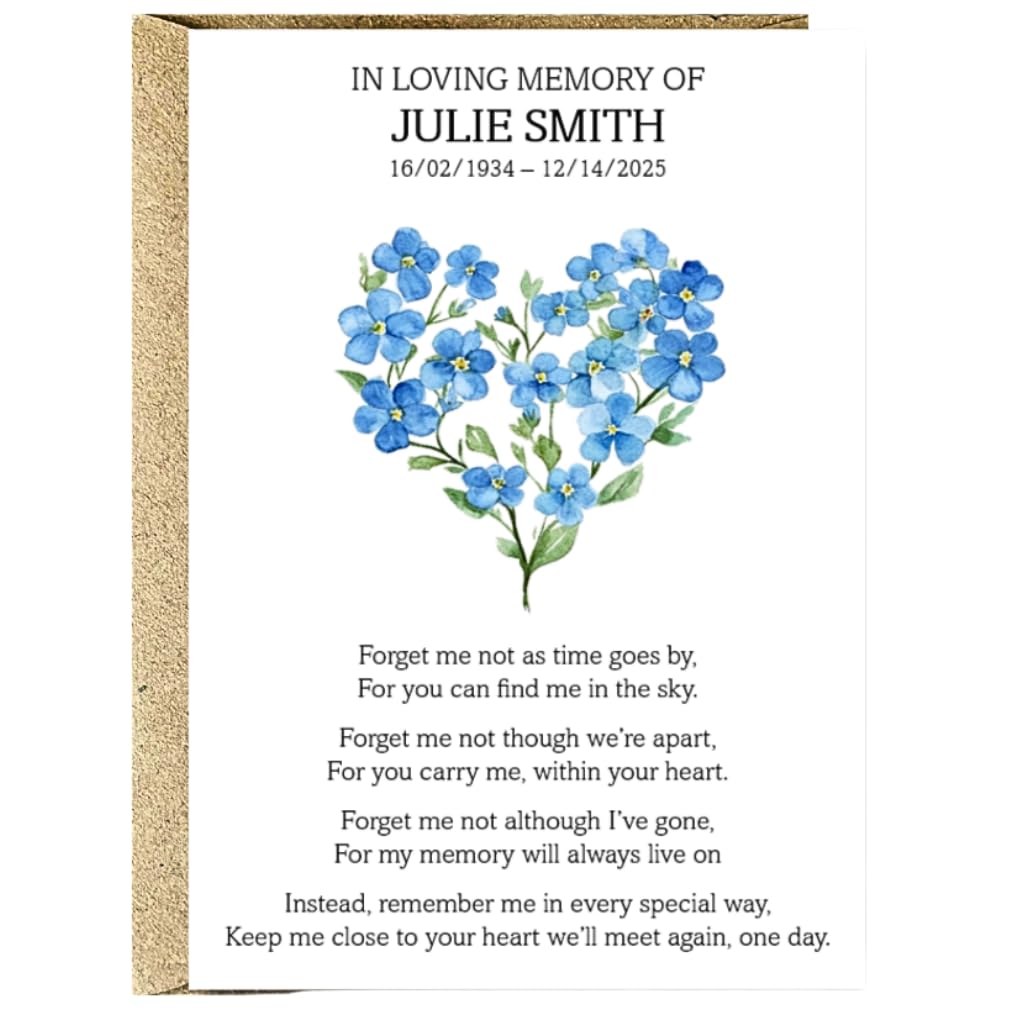 Personalised In Loving Memory Card, A6 Funeral Favour Insert, Order of Service Keepsake, Celebration of Life Handout, Bereavement Gift (30, Include C6 Kraft Envelopes)